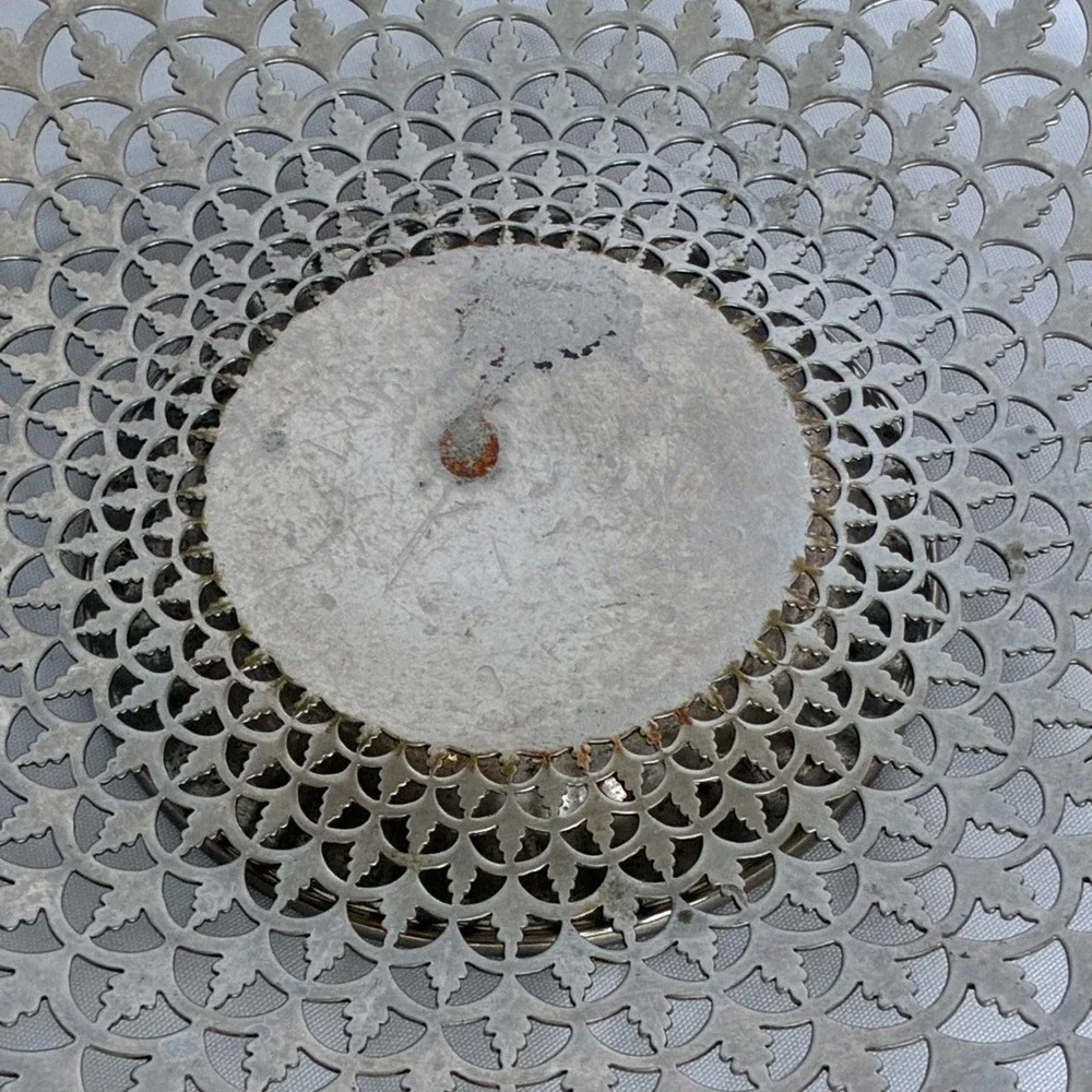 Vtg Sterlingware NY Pedestal Bowl Reticulated Pierced Leaf MCM Regency Victorian